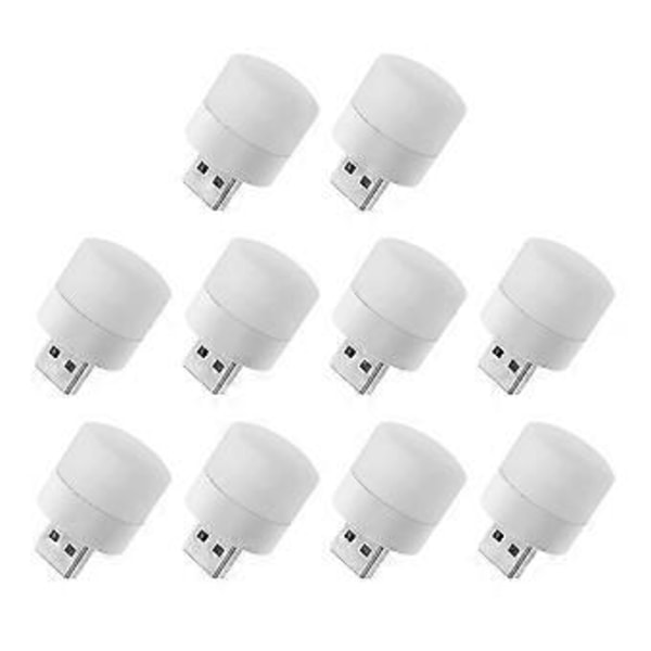 10 kpl Mini USB Yövalo Silmäsuoja Kirjanlukulamppu USB-pistoke Tietokoneen Mobiilivirtalähde LED Yölamppu, Valkoinen Valo