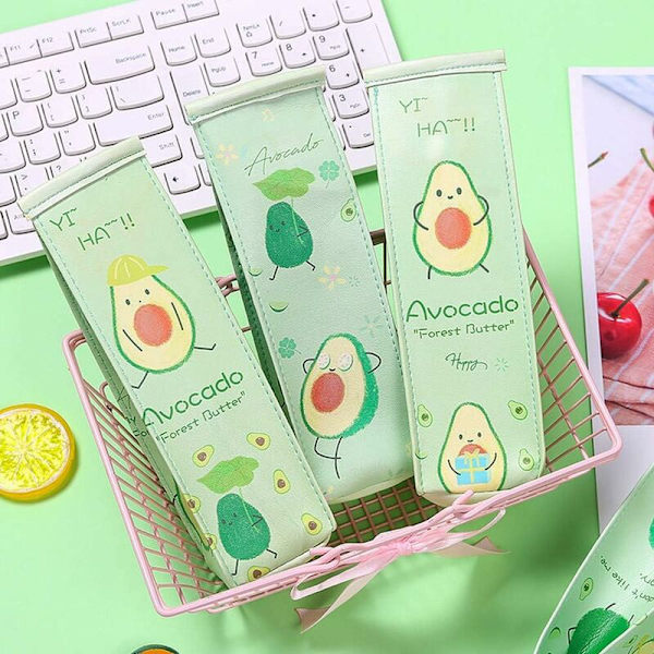Sød mælkeform blyantsetui, tegneserie avocado pen taske til børn, vandtæt PU læder lomme brevpapir bærbar kosmetisk makeup opbevaring lynlås
