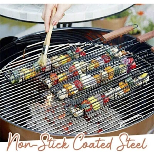 Grillspyd, Non-Stick Grillkurv, Spidkurve, Grillspyd til grøntsager eller rejer (3 stk.)