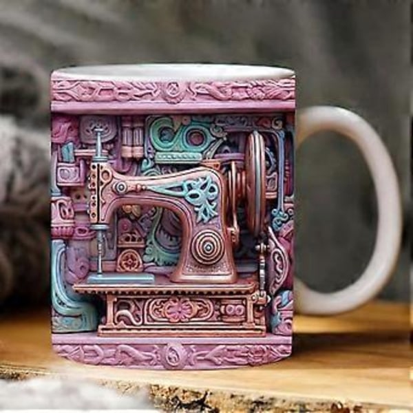 3D Sy-Mugg, söt Keramisk Broderi-Mugg, Keramisk Mugg för Sömnadsälskare, Sömnadspresent