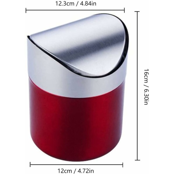 Mini skraldespand bord i rustfrit stål skraldespand svinglåg moderne mini skraldespand låg skraldespand bord praktisk rustfrit stål mini - (rød)
