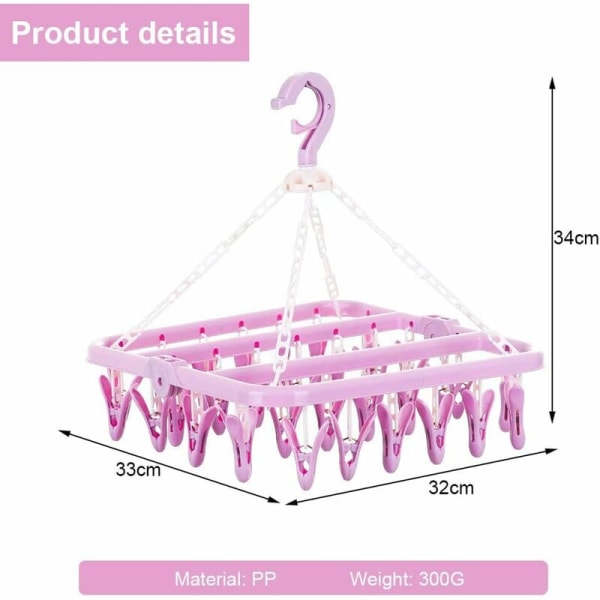 Sukkahousujen kuivausteline 32 pidikkeellä Ripustettava kuivausteline voidaan kiertää ja taittaa 360¡ã Pinkki