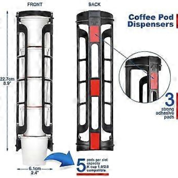 2 st Kaffekapselhållare Sidomontering för K-Cup Kapslar Dispenser för Enkel- Kaffebryggare Svart