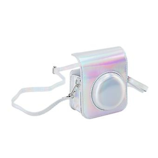 Trendig skyddsväska i PU-läder med justerbar axelrem, passar Fujifilm Instax Mini 12 Silver