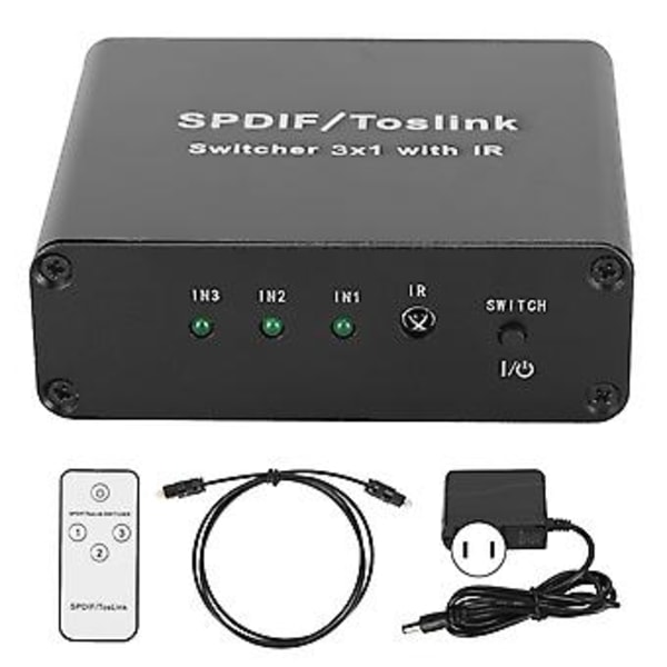 SPDIF/for TosLink Switcher 3x1 Switching Device med Fjernkontroll 3 inn 1 ut Switcher 100V‑240VUS Plugg