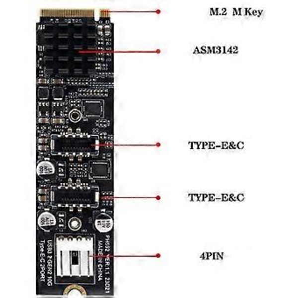 M.2 PCIe NVME -kaksois-USB 3.0 Type-C -porttilaajennuskortti PC-työpöydälle
