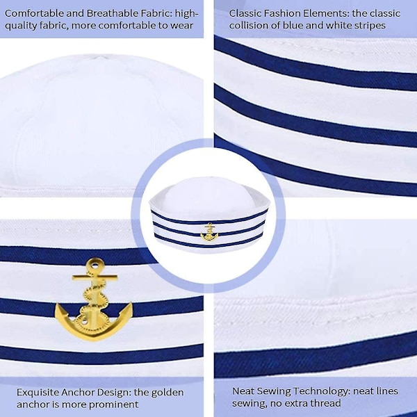 Kaptenhatt sjömanshatt, vit kaptenhattar män ideal sjöman kostym accessoarer, för fest cosplay 2-pack
