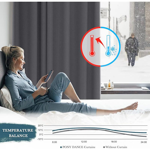 Mørkleggingsgardin - Grå Anti-Kald Gardinpar Opak Henges med Maljer Termisk/Lysisolasjon Dekorasjon for Soverom Hjem Stue
