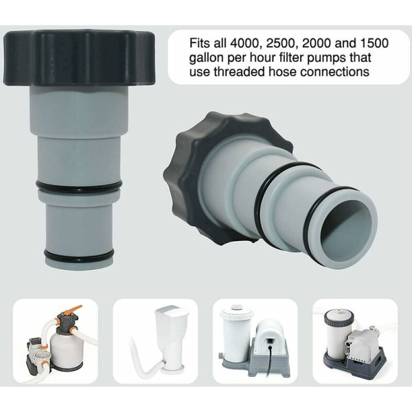 Reservedelsslange-adapter med klemme for Intex overjordisk basseng, 1,5\" til 1,25\" slange-adapter for gjengede pumper (2 stk.)
