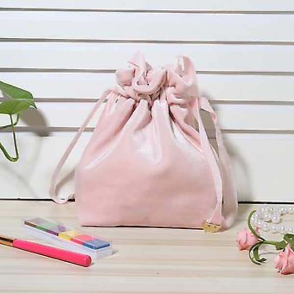 Bärbar sminkväska i sammet för hushållet, dragskoväska för förvaring utomhus, rosa, storlek L