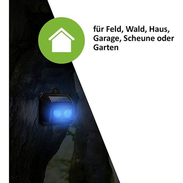 Solcelledrevet vildtafskrækningsmiddel mod vilddyr som vaskebjørne, hjorte, ræve, vildsvin osv. - 4 effektive afskrækningsmidler med blåt LED-lys