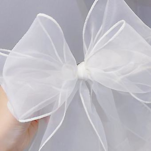 Vit Hårklämma med Rosett - Vacker Stil Damhårspänne, Färgglatt Hårnålstillbehör i Tyg för Flickor
