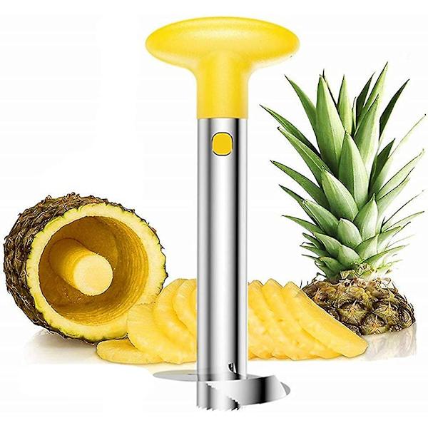 Rostfritt stål ananas kärnborr ananas skivare ananas skalare 3 i 1, gul