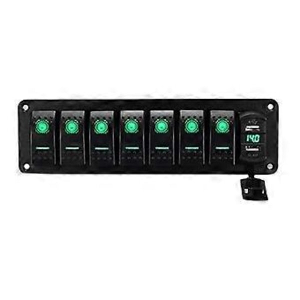 Bil Vandtæt Marine Båd Vippekontakt Panel 8 Gang 12V/24V Strømafbryder Dobbelt USB-porte Lysknap Blå