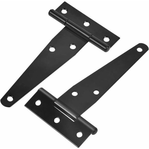 8 Pieces Black Door T-Hinges with Screws, 5 Inch T-Strap Hinges, Barn Door Hinges, Heavy Duty T-Bar Gate Hinges for Wooden Fences Sheds Cabinets Win