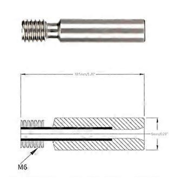 3D-skrivare för Titan MK8 1.75mm V6 Värmeavbrott Helt Metall Termisk Cylinder Matarrör V6 Värmeavbrott Hals