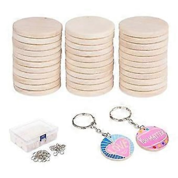 100 stk. Tresirkler for håndverk, 3,5 cm Ubehandlede tre-nøkkelringer Tresirkler for DIY-håndverk Juledekorasjon