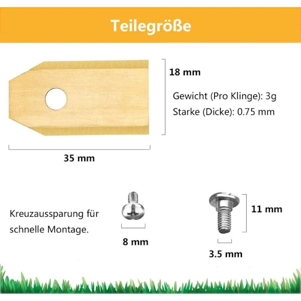 30 pakker med titan-klipperblader for Husqvarna Automower Gardena gressklipper med titanlegering og karbid - Titan gressklipperblad med 30 skruer