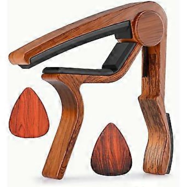 Gitarr Capo för akustisk gitarr, ukulele, elgitarr, bas med plektrum i träfärg