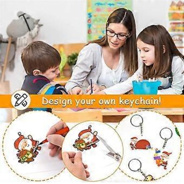 218PCS Shrinky-Dink Nøgleringssæt med 12PCS Shrinky Ark, 3PCS Shrinky-Dink Papir med Mønster, Farvede Blyanter