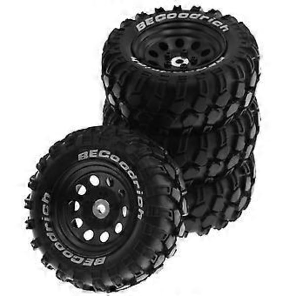 4 stk. 93 mm Metal 1,9 tommer Beadlock Fælggummidæksæt til 1/10 RC Crawler Bil, 10 Huller 12 mm Adapter, Sort