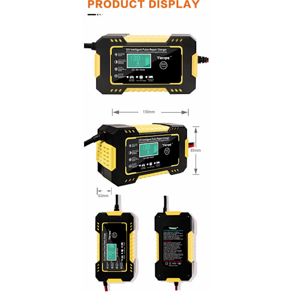 12V 6A intelligent batterilader, batterilader vedlikehold og automatisk reparasjonsfunksjon for bil motorsykkel lastebil