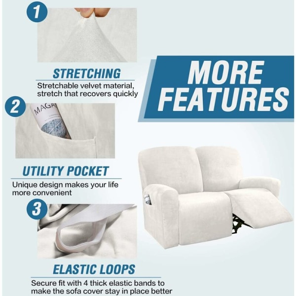 2-paikkainen sohvanpäällinen, nojatuoli, joustava sametti, 2-osainen sohvanpäällinen, istuvat huonekalupäällysteet, mukautettu tyyli, paksu, pehmeä, pestävä, norsunluu