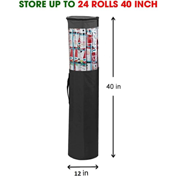 Oppbevaringspose for gavepapir, oppbevar opptil 24 ruller på 40 tommer, slitesterk polyester og klar PVC-pose med håndtak og glidelås på toppen for gaveinnpakning