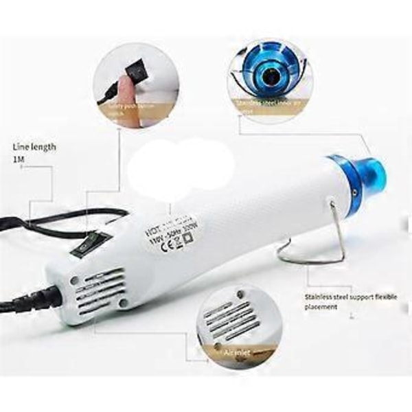 300W kuumailmakone mini lämpötilapuhallin sähköinen kuivausrumpu askarteluun kohokuviointiin kutistekääre PVC EU-pistoke A