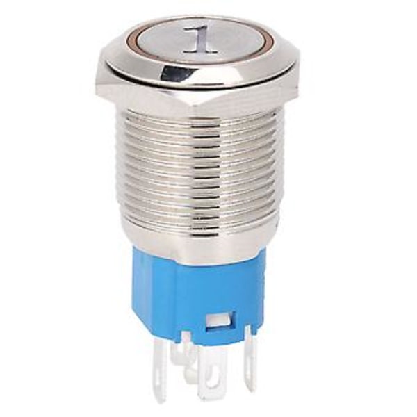 2 kpl 16 mm palautuva hetkellinen painonappikytkin LEDillä, 5-nastainen litteä pyöreä, 3-6 VDC, keltainen, numero 1