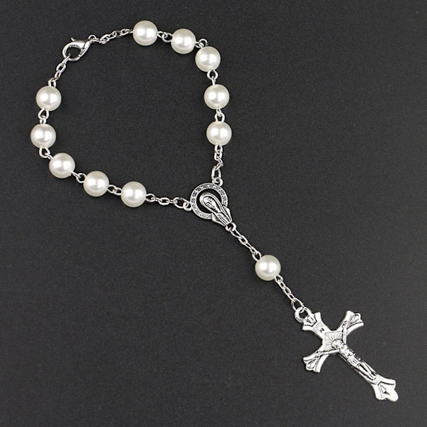 Katolsk Rosenkransarmband Pärlor Kristuskors Krucifix Armband Av Jesus