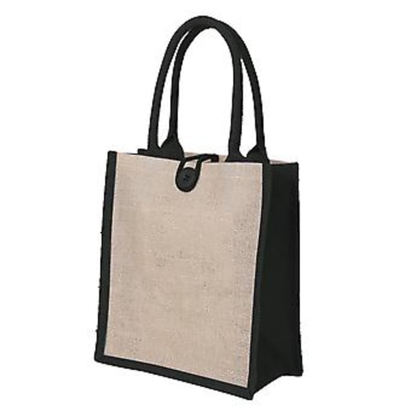 Vandtæt Vintage Sækkelærred Jute Håndtaske Opbevaring Shopping Bære Skuldertaske Sort