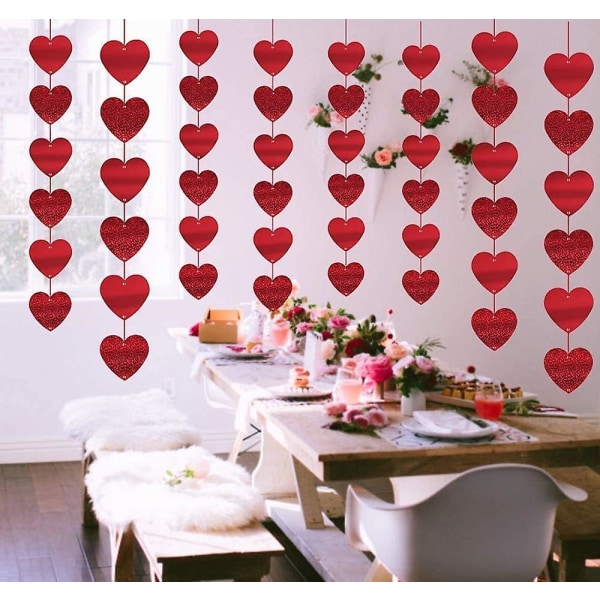 Ystävänpäiväkoristeet, punainen kimalteleva sydänseppele ja bannerit ystävänpäivän juhlasisustukseen, 12 kpl