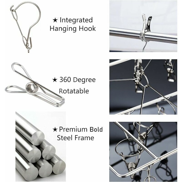 Sock Drying Rack, Hängande Tvättställ med 36 Vindtäta Rostfria Klämmor för Strumpor, Underkläder, Kläder, Handdukar (1 Pack Hängare)