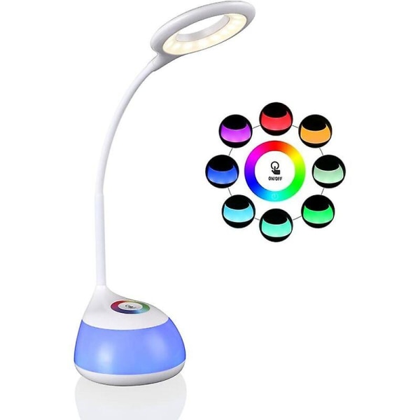 Bordslampa för barn med justerbart färgat ljus, 3 ljusstyrkanivåer (läsa, studera