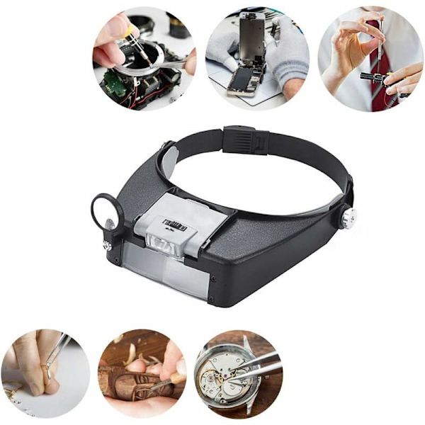 Förstoringsglas pannband Lupp Handsfree huvudförstoringsglas Luppglasögon LED Juvelerare Lupp för glasögonbärare Smycken Diamantstämplar Tandläkare