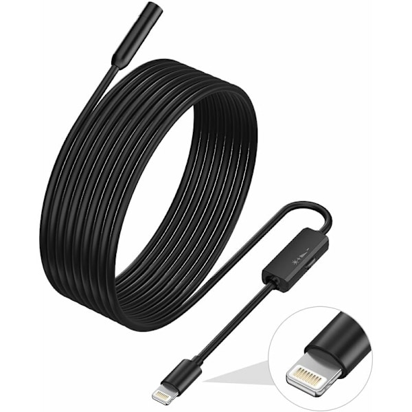 Endoskop for iPhone, ILIHOME inspeksjonskamera med 5,5 mm objektiv for, 5 meter halvrigid kabel boreskop IP68 vanntett