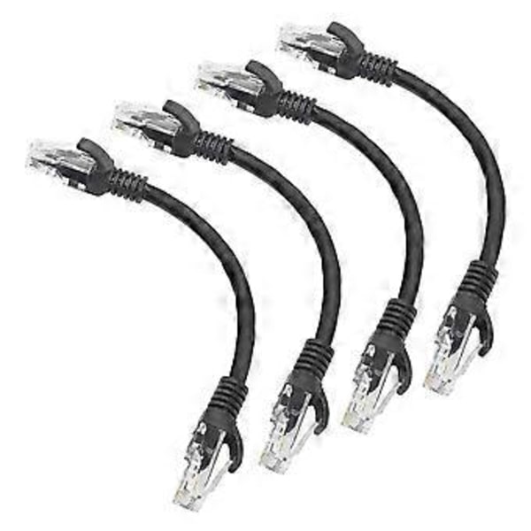 Kort Cat5e Ethernet Patch-kabel 0,15 m, snagless Rj45 Computer Lan Nettverkskabel For Ruter, Modem, Switch, Server, Svart (4-pakning)