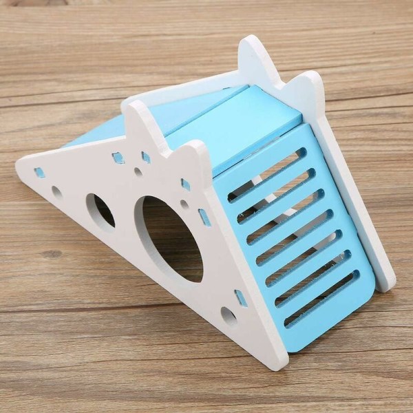 Hamster House Wooden Hamster Cage Cave Habitat Nest with Stairs Pet Exercise (Blue)-DENUOTOP