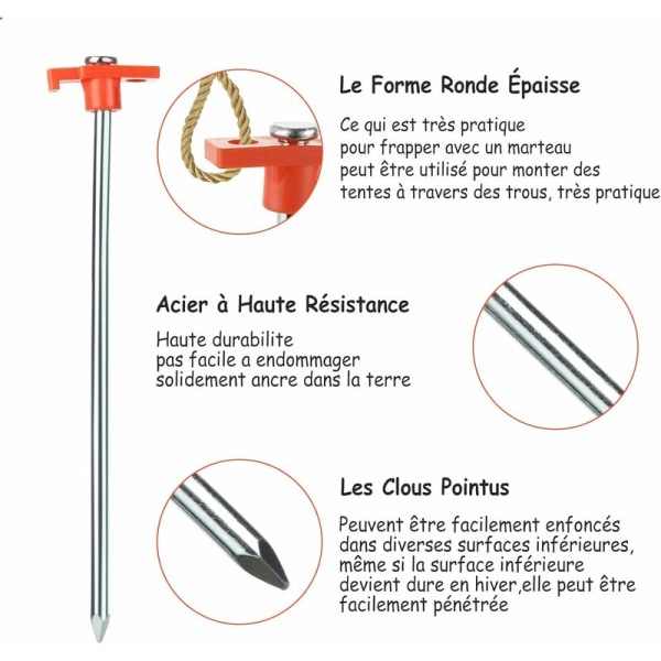 8 x 250MM Hållbara Tältpinnar i Stål, Camping Tältpinnar med Plastfäste för Tältpinnar, 10 st - Orange