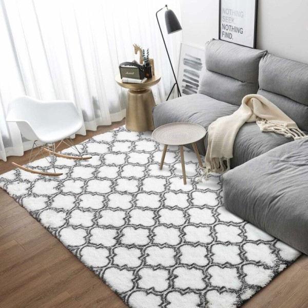 Geometriska sovrumsmattor - 5 x 8 fot Shaggy Area Rug Mordern Indoors för vardagsrum Flickor Pojkar Barnrum Sovsal Barnkammare Hem Semesterdekor Golv Carpe