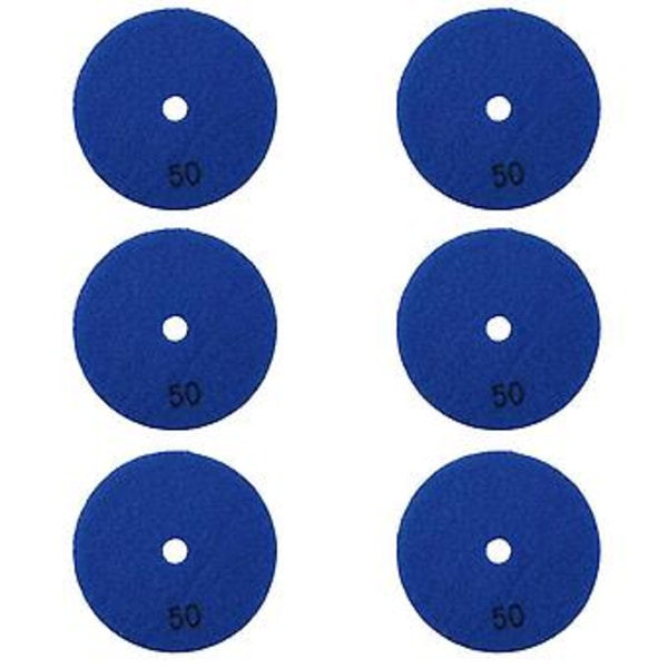 6 stk. 4 tommer / 100 mm Korn 50 Diamant Tør Poleringspude Granit Marmor Fleksibel Harpiks Slibeskive C