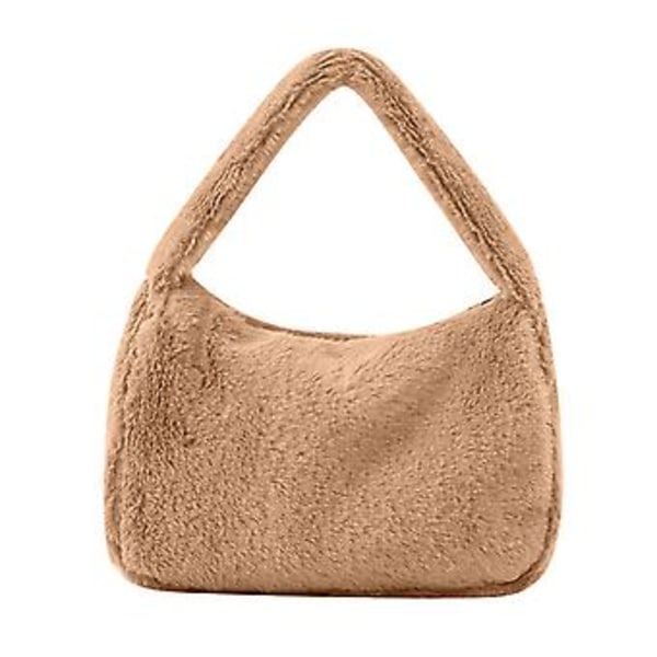 Dam Plysch Tote Väska Enkel Axelväska Armhåleväska Stor Kapacitet Casual Handväska för Daglig Shopping Khaki One Size