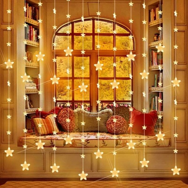 Christmas fairy lights，Stringljus för utomhusbruk, 80 stjärnslingor, 144 lysdioder, 2m x 1,5m, anslutningsbar stjärngardin med 8 lägen, fjärrkontroll