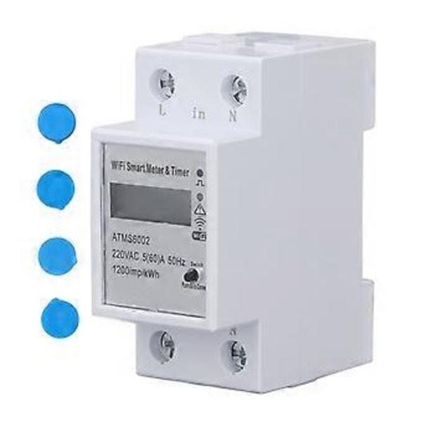 WiFi Smartmåler Strøm Elektrisitet Energiovervåker Bryter Enkel Fase Skinne 2P AC220V