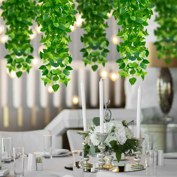 Kunstige planter, kunstig efeu planter guirlande vin 4 stykker falsk kunstig efeu guirlande dekoration til fest, bryllup, køkken, have, kontor [En