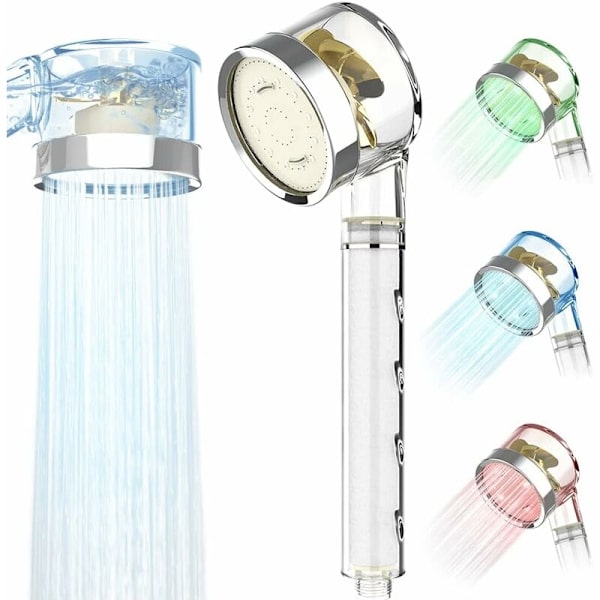 LED-duschhuvud, 3 färglägen, handdusch med temperaturförändring, propellerduschhuvud, högt tryck, vattenbesparande handdusch med PP