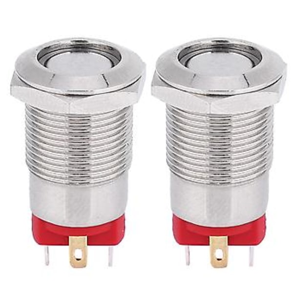 2 kpl 12mm 4-nastainen itselukittuva metallinen painikekytkin LED-valolla IP66 IK09 (Punainen 100~240V)