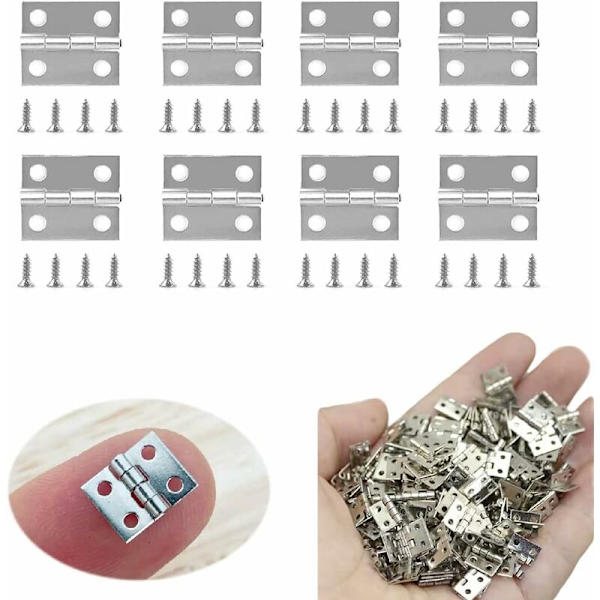 100 stycken små miniledgångar, fällbara bakledgångar, miniatyr möbelskåpsgångjärn med skruvar, för DIY träsmyckeskrin, dockhus,