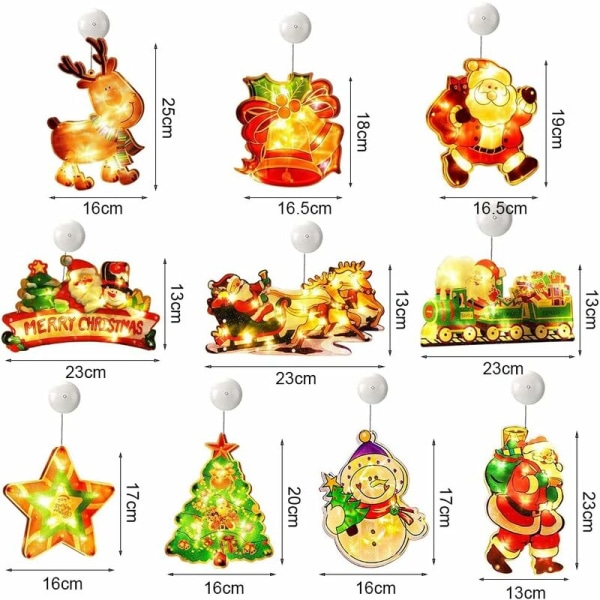 2 stycken juldekorationsljus, julhängande startljus med sugkopp, julfönstersuglampor, julhänge
